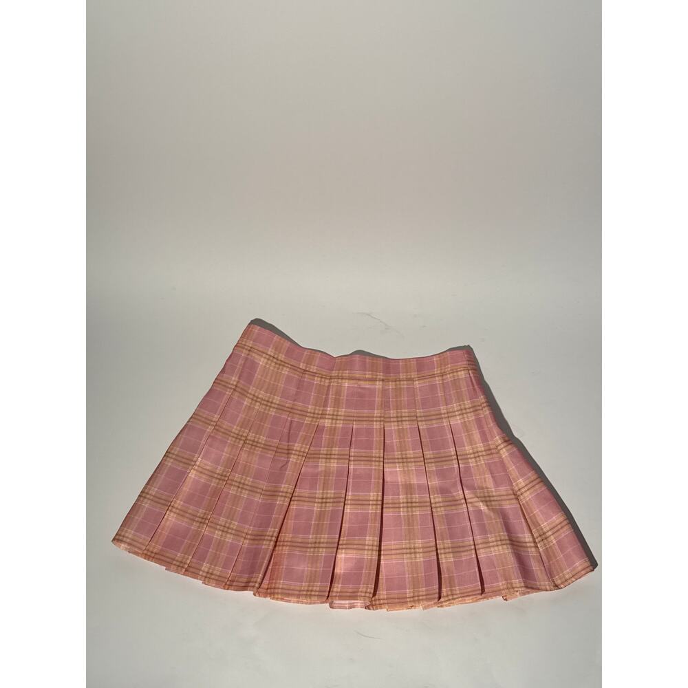 Forever 21 lined zip side skort checkered gingham print pink yellow medium
